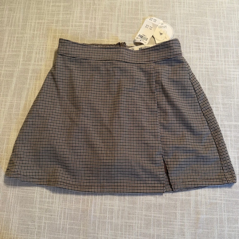 Hollister Ultra High-Rise Houndstooth Skort Brown Black Mini Skirt XS NWT